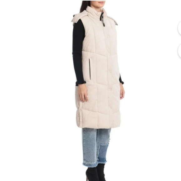 AVEC LES FILLES Thermapuff Long Line Removable Hood Puffer Vest Sz-L - Picture 13 of 16